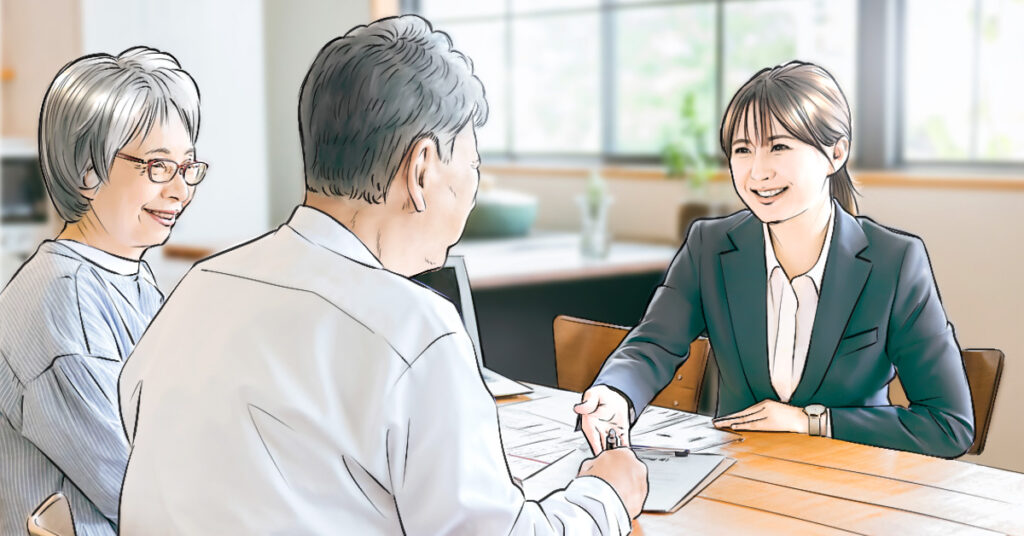 TVCM用相談シーンのイラスト絵コンテサンプル