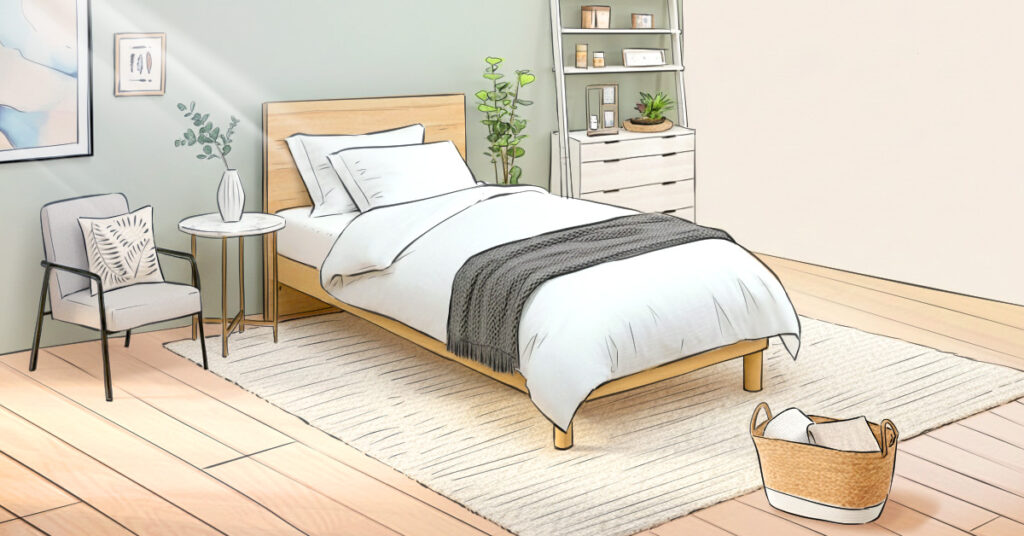 TVCM用寝室インテリアのイラスト絵コンテサンプル