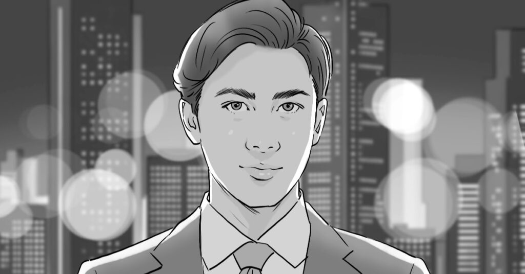 TVCM用ビジネス人物カットのモノクロイラスト絵コンテサンプル