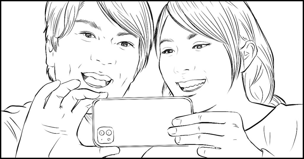 TVCM用オンライン会議シーンの線画絵コンテサンプル