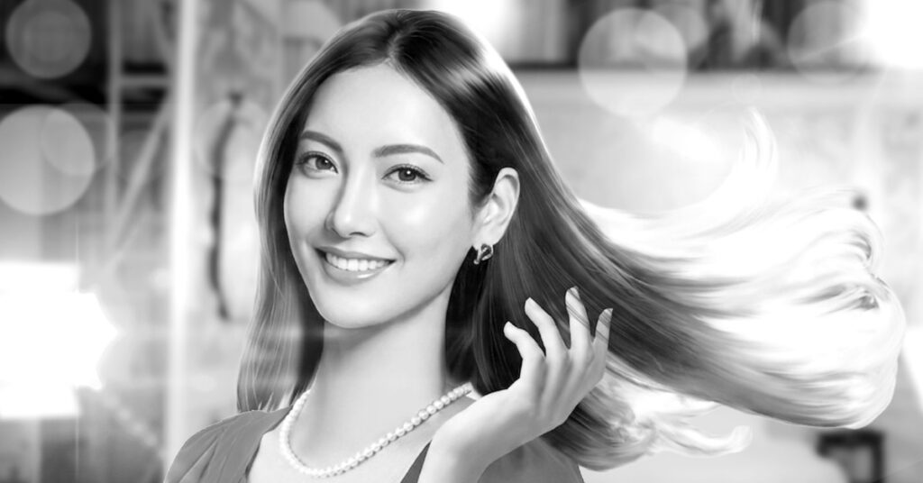 TVCM用女性人物カットの白黒フォトリアル絵コンテサンプル