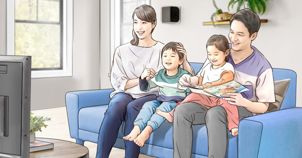 TVCM用家族団らんシーンのイラスト絵コンテサンプル