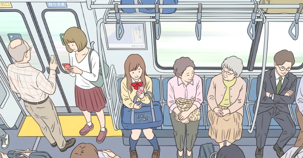 TVCM用電車内シーンのイラスト絵コンテサンプル