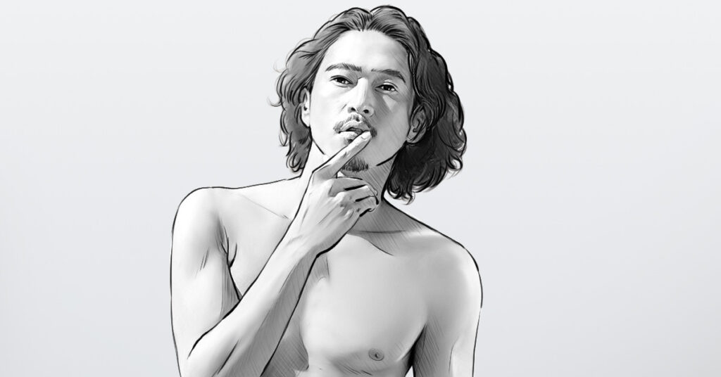 TVCM用男性モデルカットのモノクロイラスト絵コンテサンプル