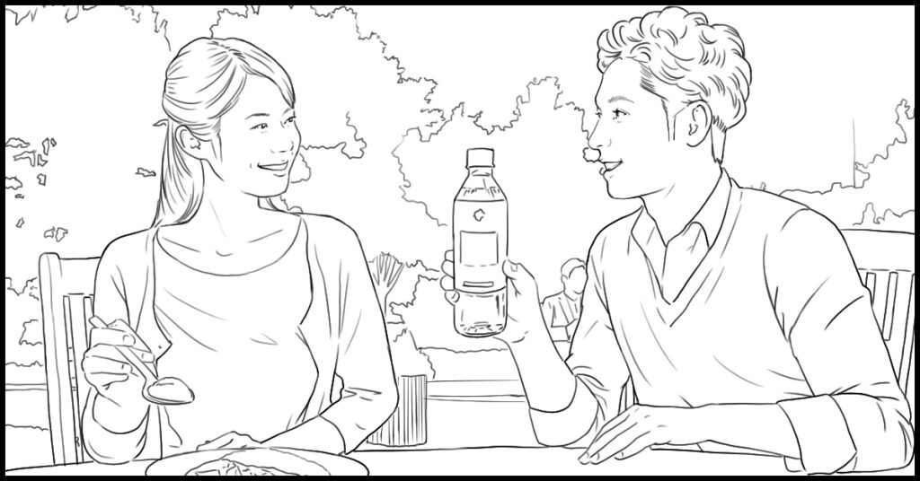 TVCM用食事シーンの線画絵コンテサンプル