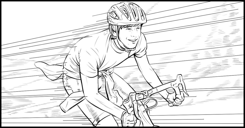 TVCM用自転車走行シーンの線画絵コンテサンプル