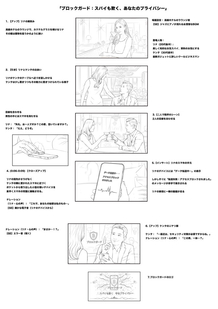 TVCM用線画絵コンテを使ったストーリーボード制作サンプル